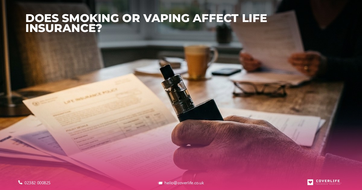 Smoking and vaping affecting life insurance policy document.