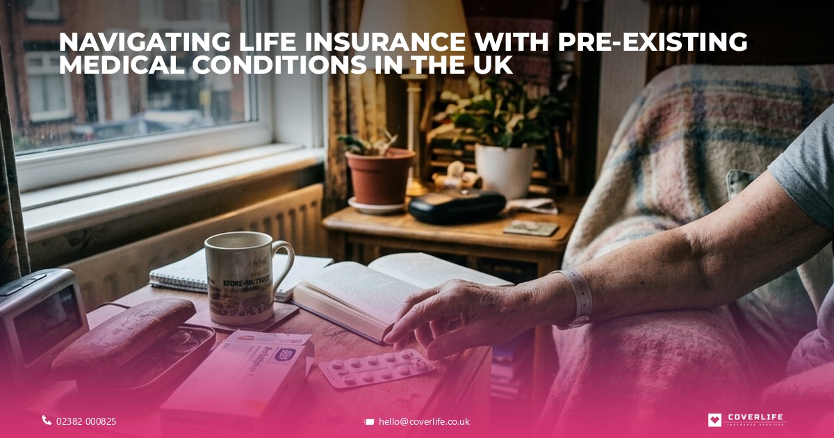 People discussing life insurance with a broker in a UK office.